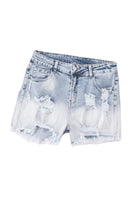 Sky Blue Bleached Wash Distressed Denim Shorts - ElectronX Plus