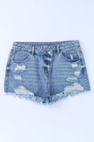 Sky Blue High Rise Crossover Waist Denim Shorts - ElectronX Plus