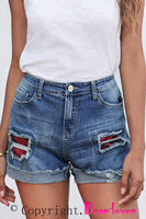 Plaid Patchwork Rolled Hem Denim Shorts - ElectronX Plus