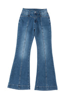 Blue High Waist Seam Stitching Pocket Flare Jeans - ElectronX Plus