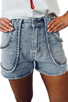 Dusk Blue Studded Acid Wash Jean Shorts - ElectronX Plus