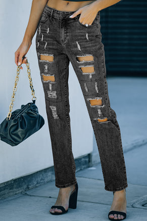 Gray Buttoned Pockets Distressed Jeans - ElectronX Plus