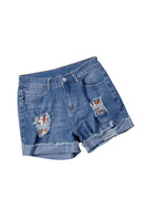 Casual Floral Patchwork Rolled Hem Denim Shorts - ElectronX Plus