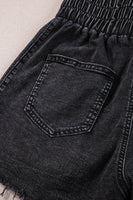 Black Smocked High Waist Mineral Washed Jean Shorts - ElectronX Plus