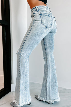 Sky Blue Distressed Acid Wash Flare Jeans - ElectronX Plus