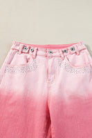 Pink Scattering Rhinestone Gradient Denim Pants - ElectronX Plus