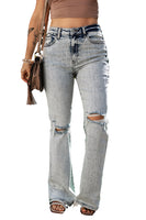 Light Blue Distressed Light Washed Slit Knee Flared Jeans - ElectronX Plus