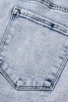 Light Blue Acid Wash Crossed Raw Edge Denim Shorts - ElectronX Plus