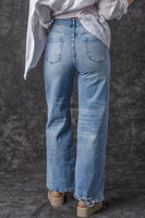 Light Blue High Rise Distressed Straight Leg Jeans - ElectronX Plus