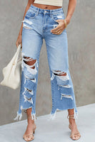 Sky Blue Heavy Destroyed High Waist Jeans - ElectronX Plus