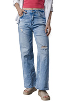 Light Blue High Rise Distressed Straight Leg Jeans - ElectronX Plus