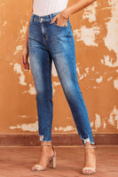 Blue Raw Hem Ankle-length Skinny Jeans - ElectronX Plus