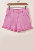 Pink Frayed Edge Mid Rise Denim Shorts - ElectronX Plus