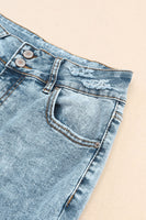 Sky Blue Subtle Ripped Detail Flare Bottom Jeans - ElectronX Plus