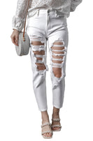 White Distressed Ripped Holes High Waist Skinny Jeans - ElectronX Plus