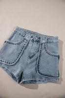 Dusk Blue Studded Acid Wash Jean Shorts - ElectronX Plus