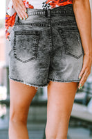 Gray Acid Wash Raw Edge Skinny Denim Shorts - ElectronX Plus