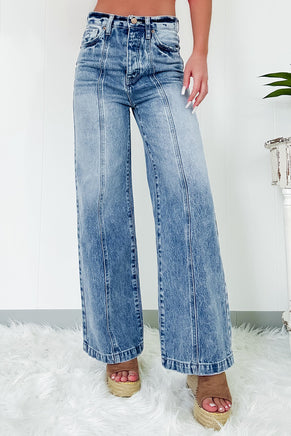 Dusk Blue Central Seamed Wide Leg High Waist Jeans - ElectronX Plus