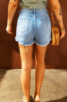 Light Blue Frayed Hem Denim Shorts - ElectronX Plus