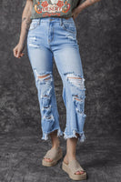 Sky Blue Heavy Destroyed High Waist Jeans - ElectronX Plus