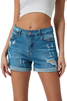 Sky Blue Dandelion Embroidered Ripped Denim Shorts - ElectronX Plus