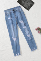 Light Blue Distressed Boyfriend Denim Pants - ElectronX Plus