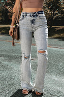 Light Blue Distressed Light Washed Slit Knee Flared Jeans - ElectronX Plus