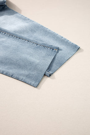 Light Blue Acid Wash Raw Edge Straight Jeans - ElectronX Plus