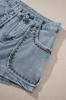 Dusk Blue Studded Acid Wash Jean Shorts - ElectronX Plus