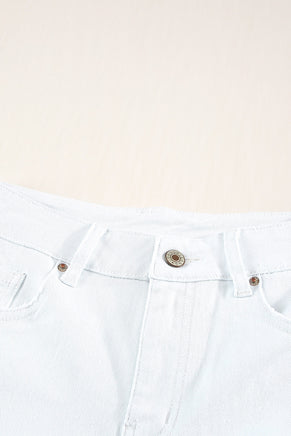 White Distressed Frayed Denim Shorts - ElectronX Plus