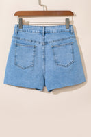 Sky Blue Stud Embellished High Waist Denim Shorts - ElectronX Plus