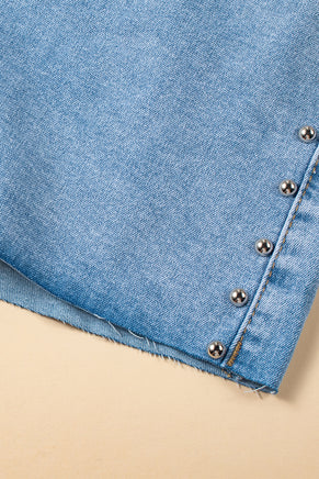 Sky Blue Stud Embellished High Waist Denim Shorts - ElectronX Plus