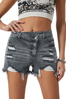 Black High Rise Crossover Waist Denim Shorts - ElectronX Plus