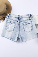 Sky Blue Distressed Bleached Denim Shorts - ElectronX Plus