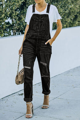 Black Distressed Bib Denim Overalls - ElectronX Plus