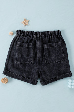 Black Pocketed Drawstring High Waist Denim Shorts - ElectronX Plus