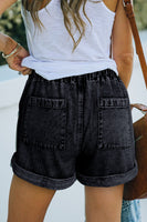 Black Pocketed Drawstring High Waist Denim Shorts - ElectronX Plus