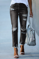 Black Distressed Boyfriend Denim Pants - ElectronX Plus