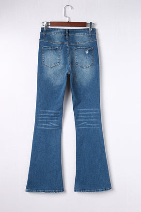 Sky Blue Medium Wash High Rise Flare Jeans - ElectronX Plus