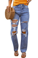 Sky Blue Heavy Destroyed Big Hole Boyfriend Jeans - ElectronX Plus