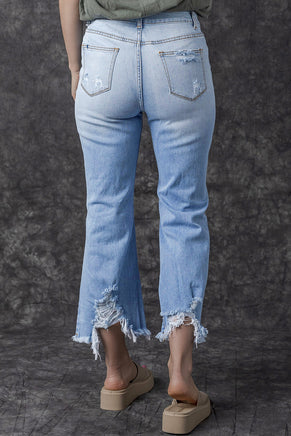 Sky Blue Heavy Destroyed High Waist Jeans - ElectronX Plus