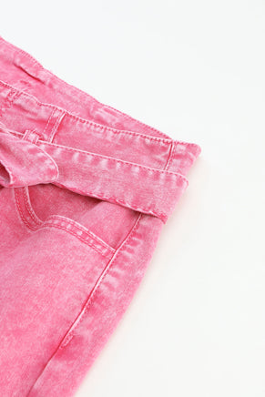 Pink Flare Leg High Waist Front Knot Casual Jeans - ElectronX Plus