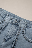 Dusk Blue Studded Acid Wash Jean Shorts - ElectronX Plus