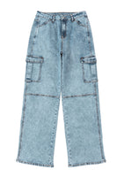 Sky Blue Cool Cargo Style Wide Leg Jeans - ElectronX Plus