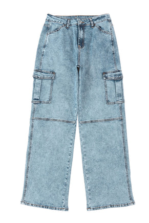 Sky Blue Cool Cargo Style Wide Leg Jeans - ElectronX Plus