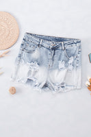 Sky Blue Bleached Wash Distressed Denim Shorts - ElectronX Plus