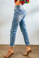 Light Blue Distressed Boyfriend Denim Pants - ElectronX Plus