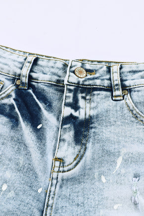 Sky Blue Distressed Bleached Denim Shorts - ElectronX Plus