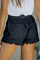 Black Casual Pocketed Frayed Denim Shorts - ElectronX Plus