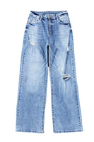 Light Blue High Rise Distressed Straight Leg Jeans - ElectronX Plus